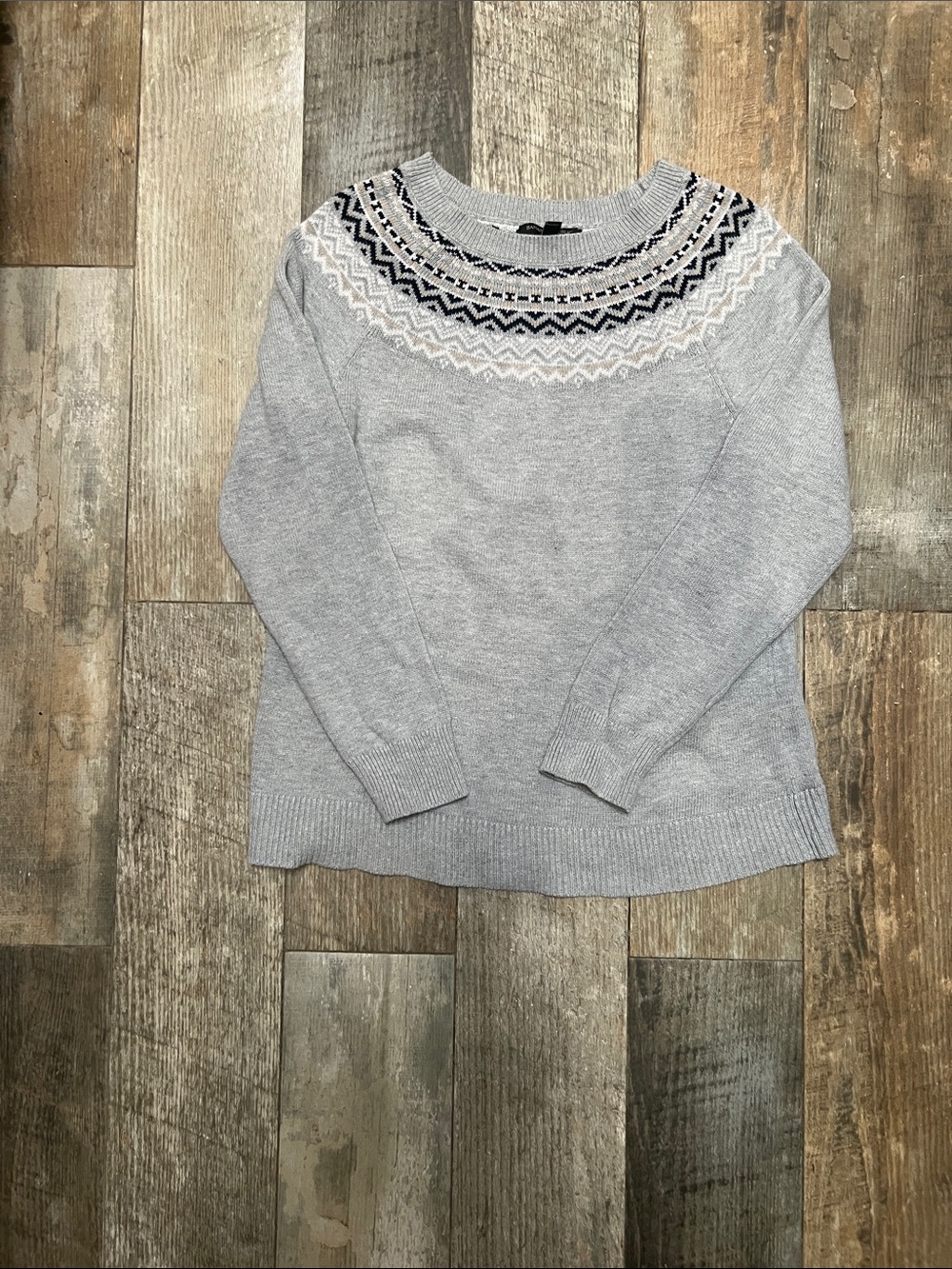 Banana Republic Light Gray Fair Isle Yoke Sweater - Women